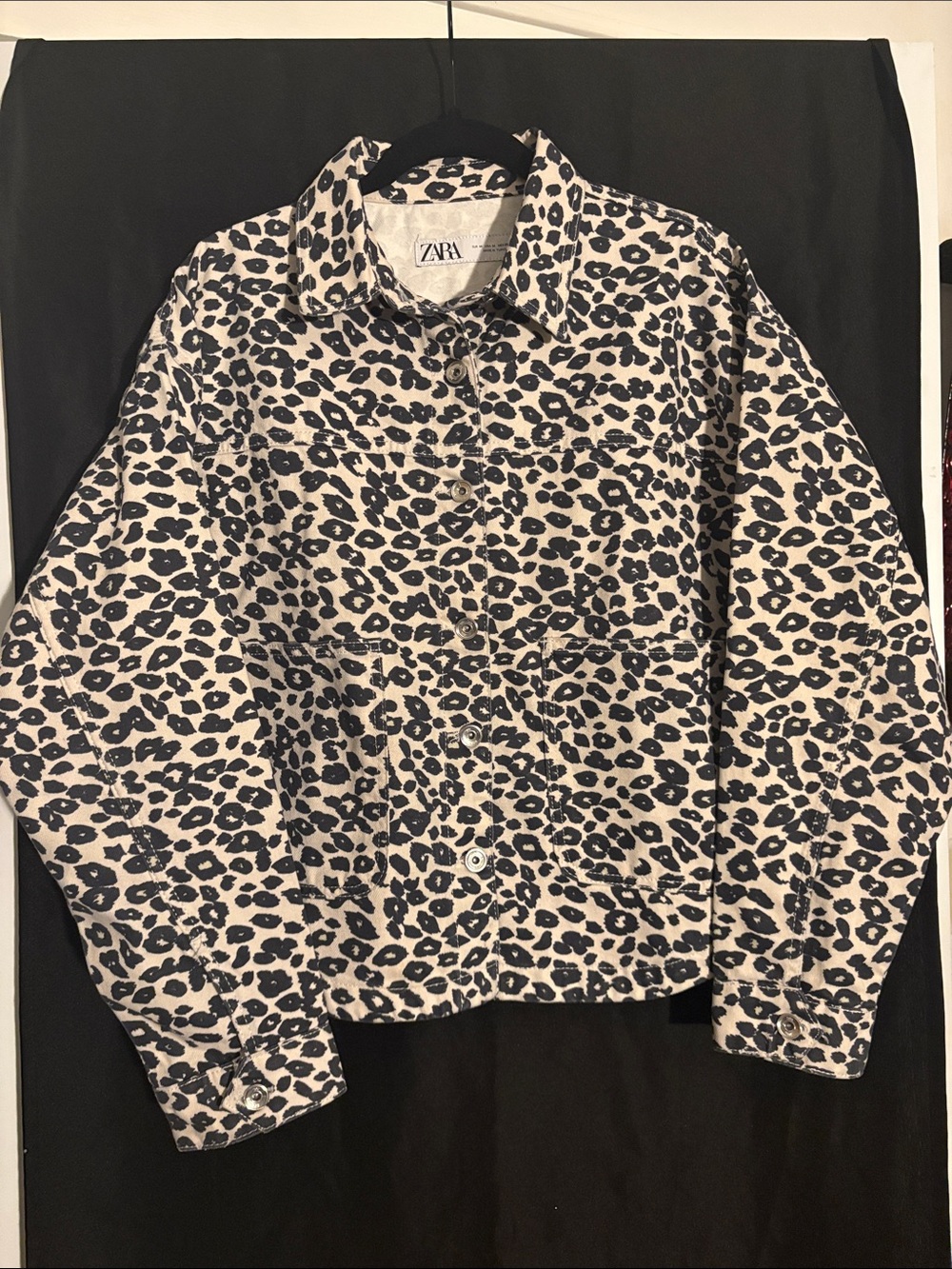 Zara Black and Cream Leopard Print Jacket